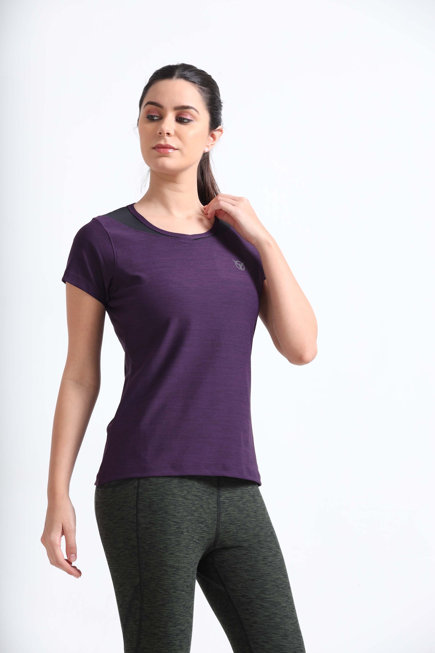 Activewear Purple Pennant Women Top - Overlap neck finish