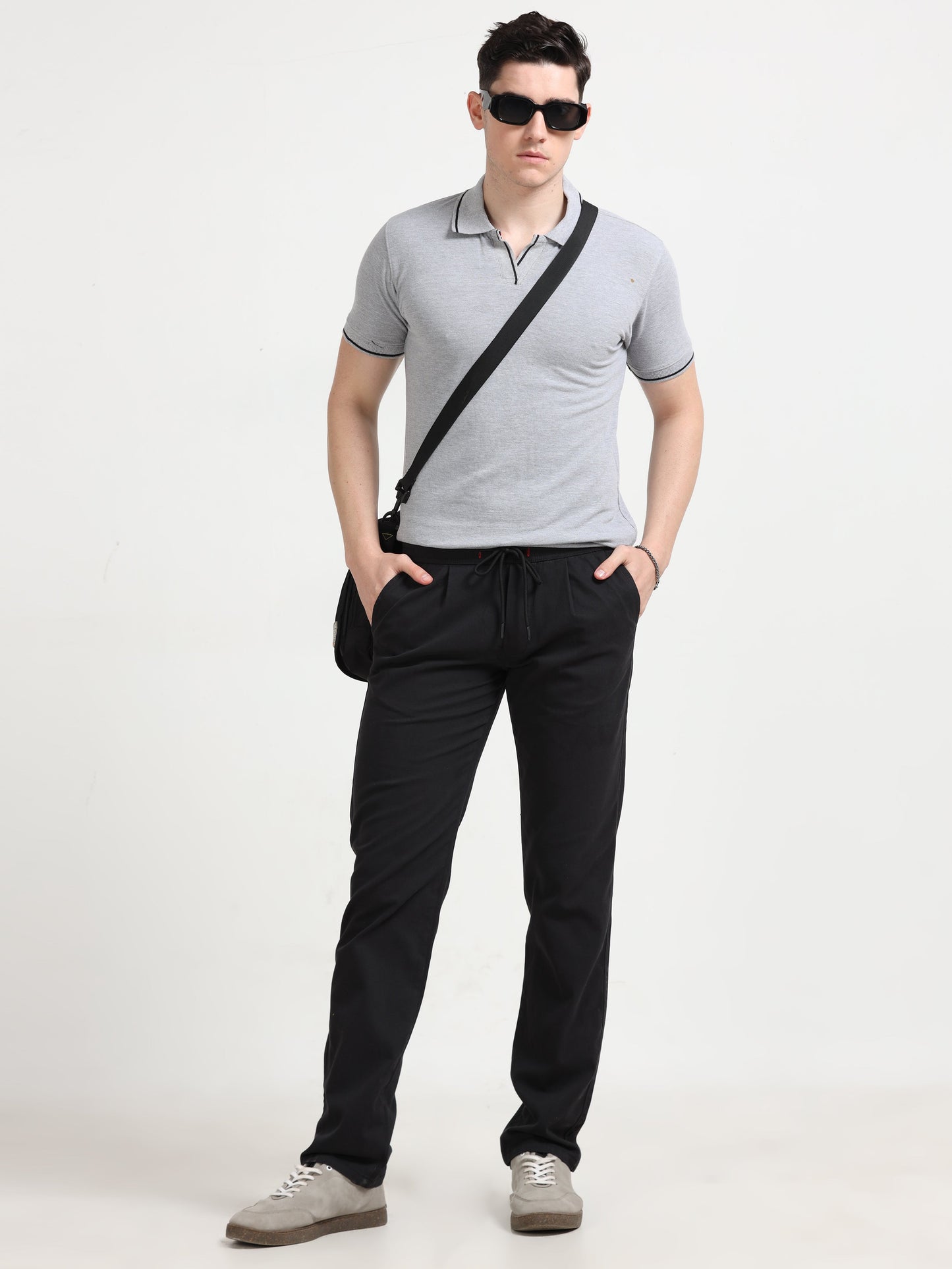 Men Lazy Linen Pleat Pant-Black