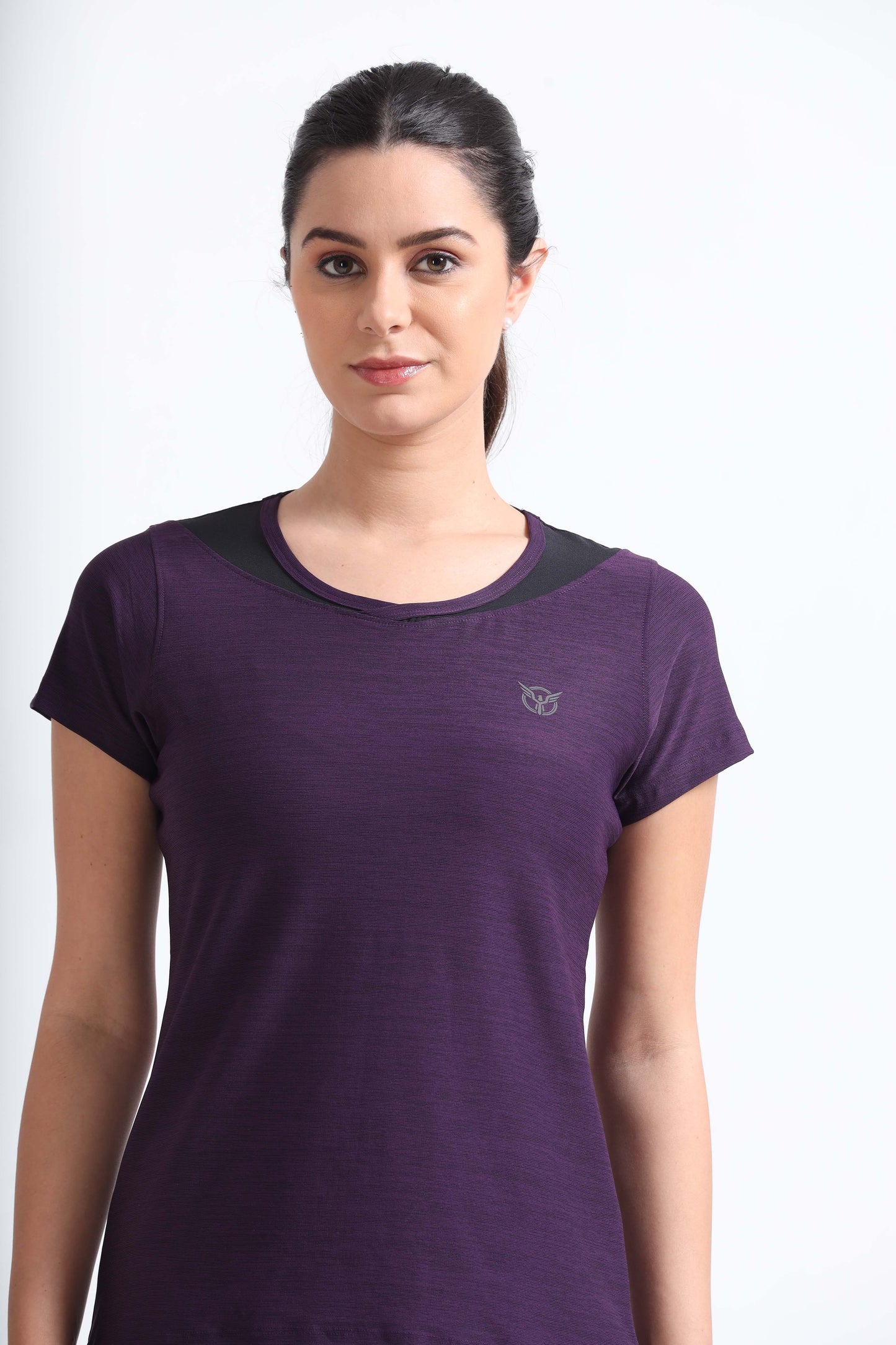 Activewear Purple Pennant Women Top - Overlap neck finish