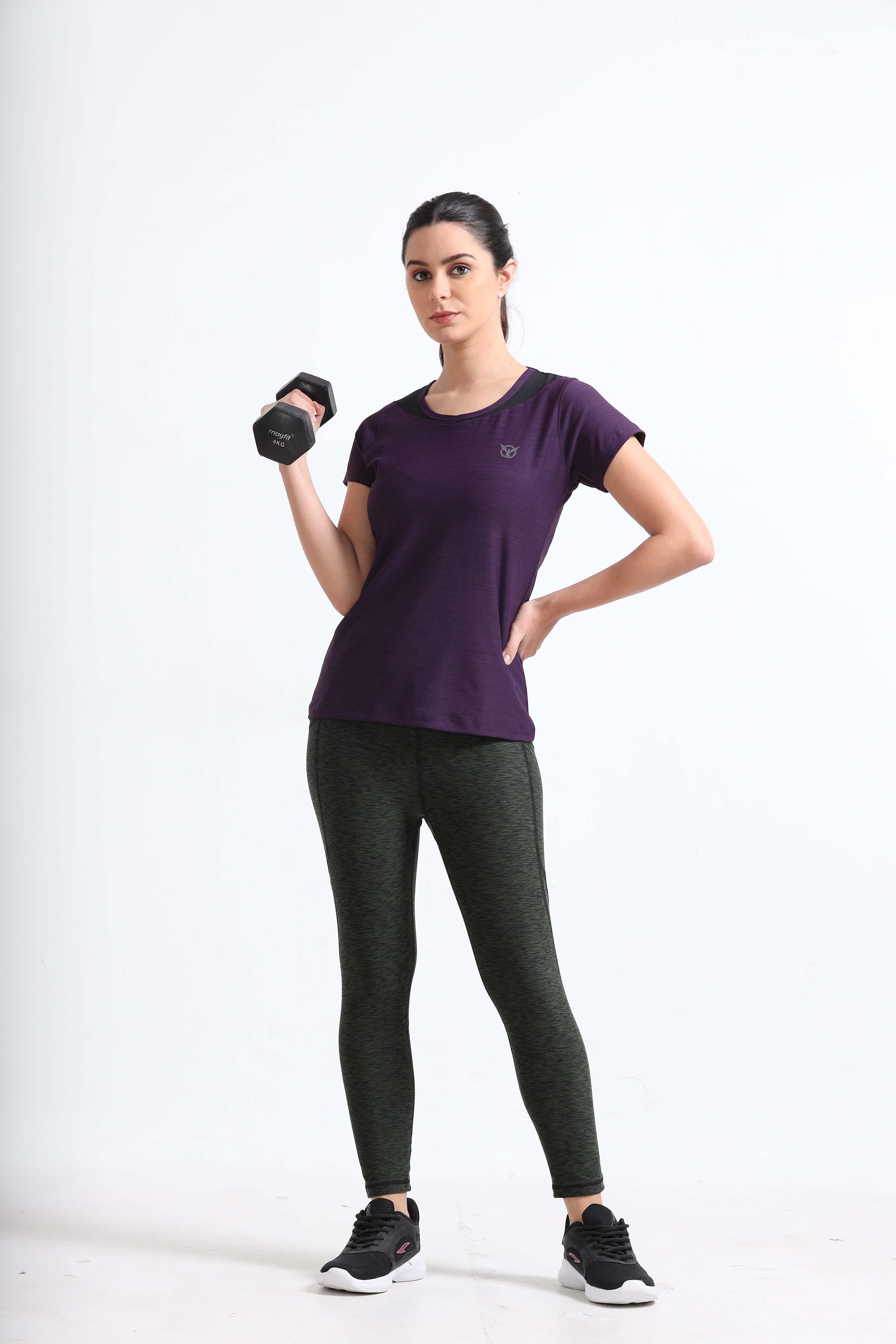 Activewear Purple Pennant Women Top - Overlap neck finish