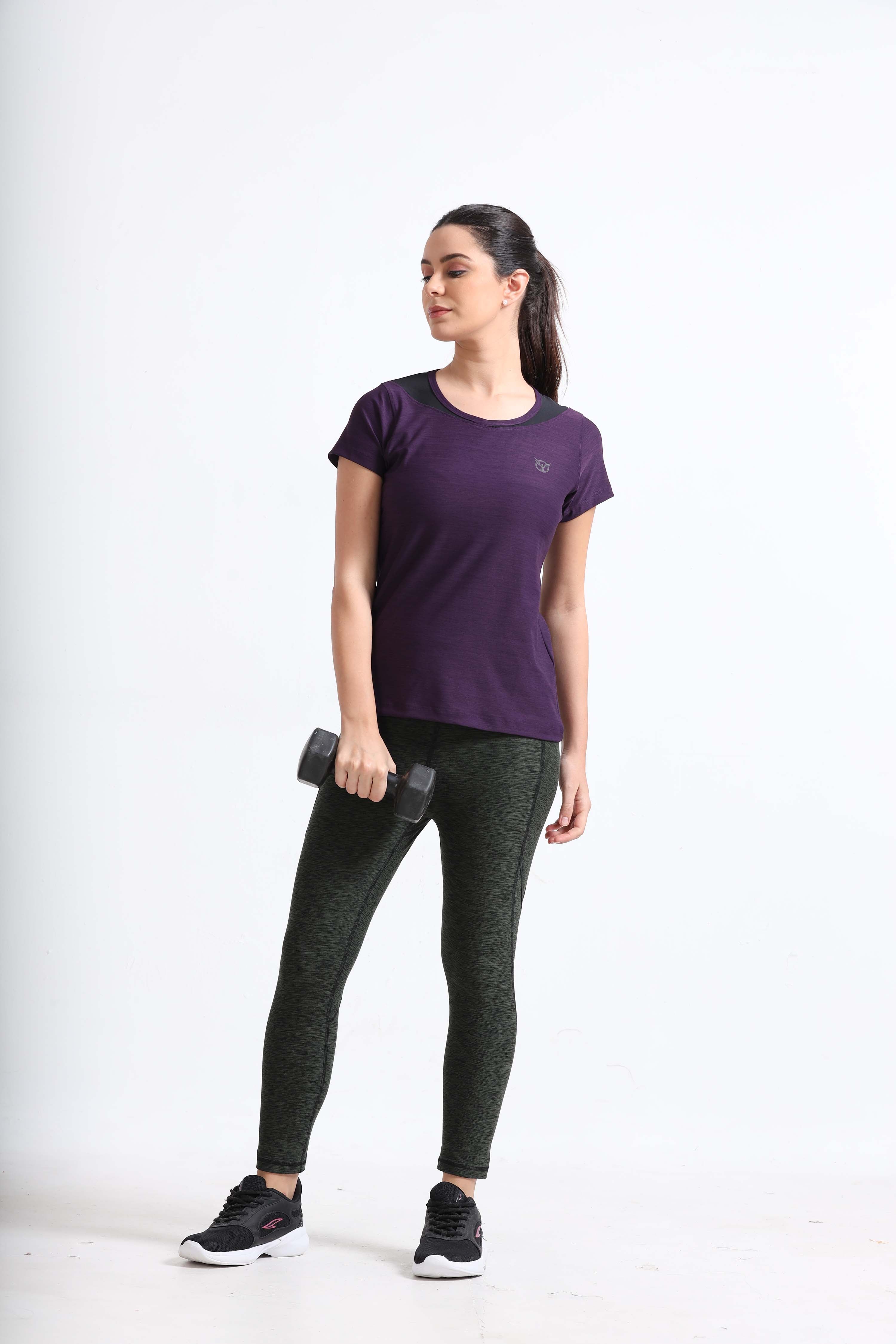 Activewear Purple Pennant Women Top - Overlap neck finish