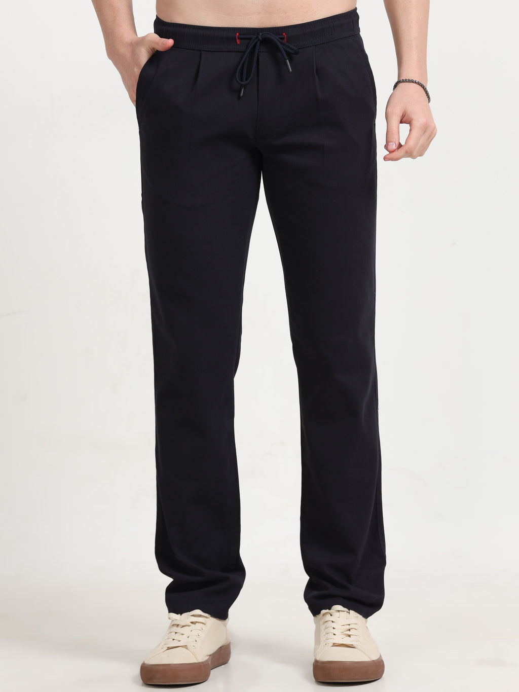 Men Lazy Linen Pleat Pant-Navy