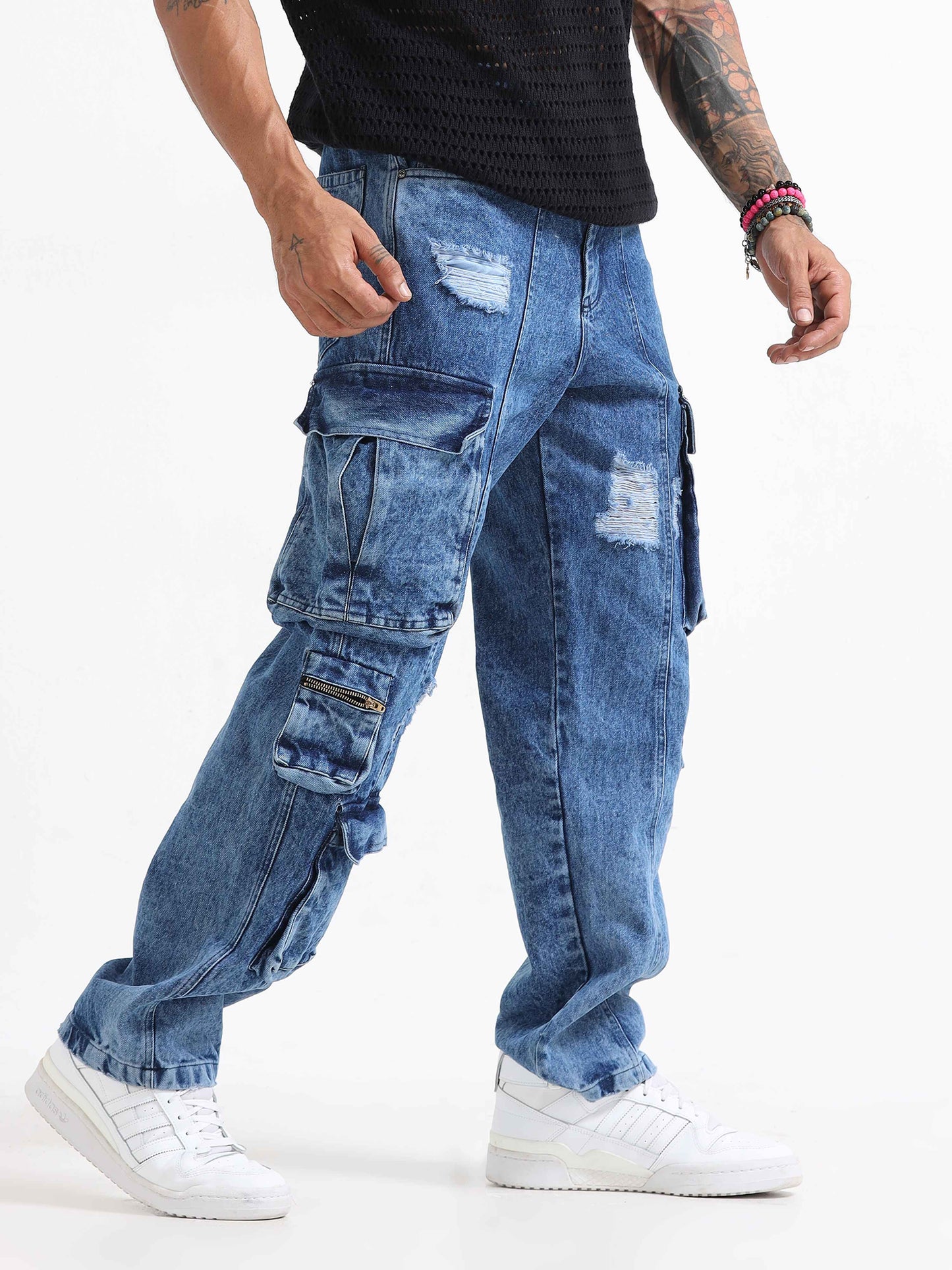 Urban Utility Wore-out Distressed Denim In Blue