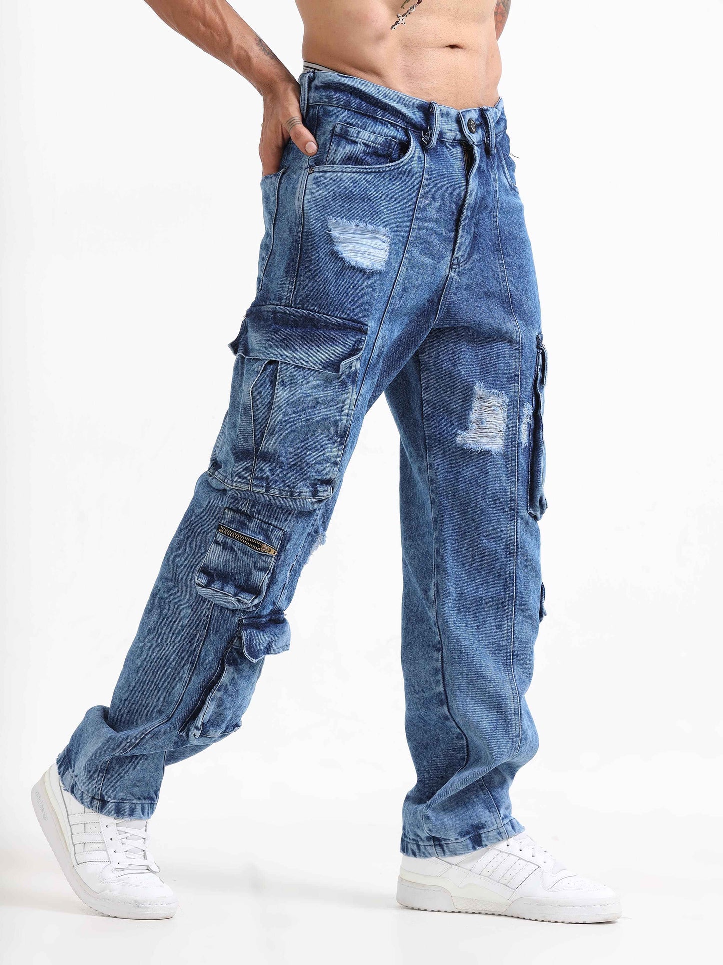 Urban Utility Wore-out Distressed Denim In Blue