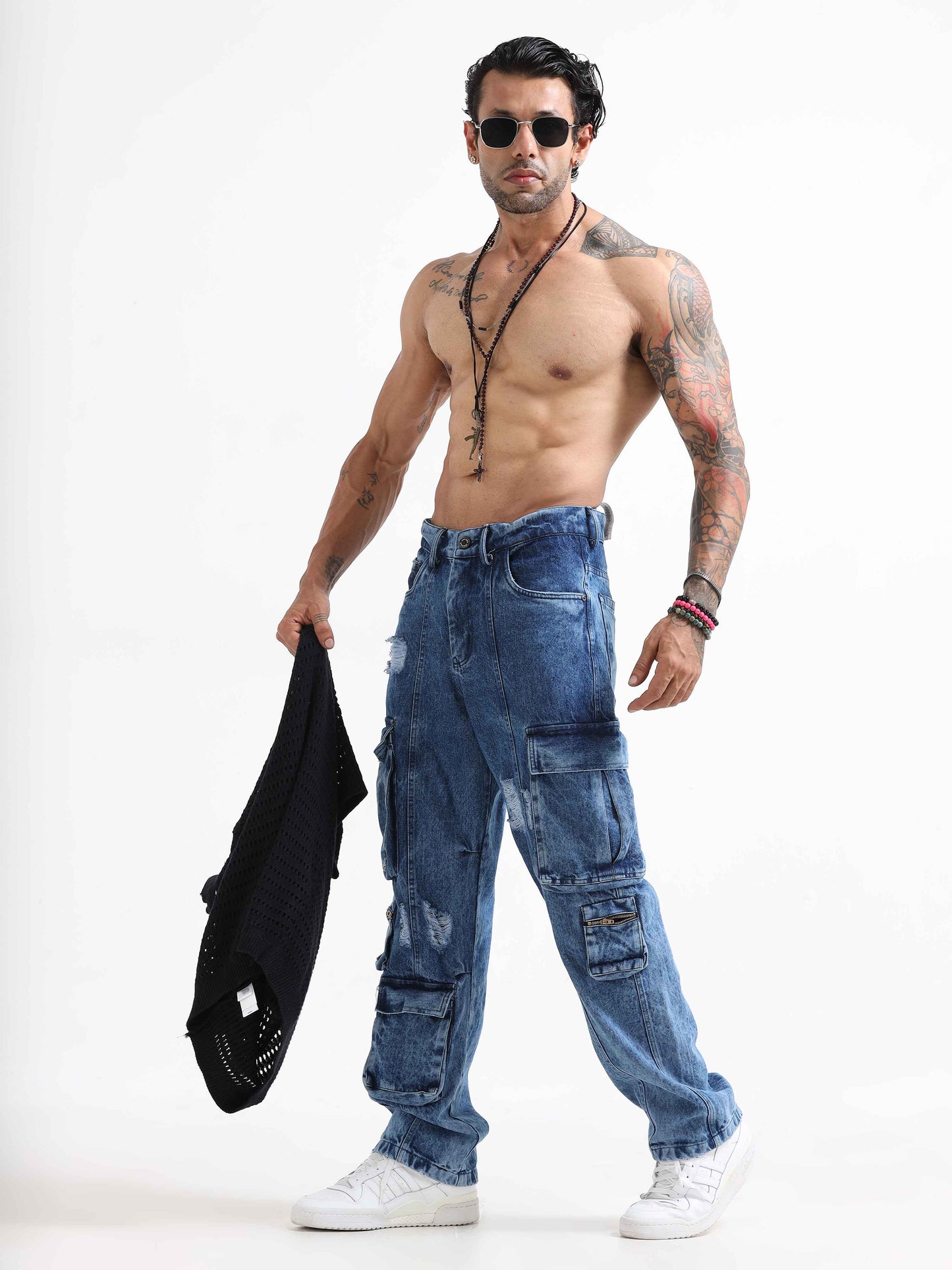 Urban Utility Wore-out Distressed Denim In Blue