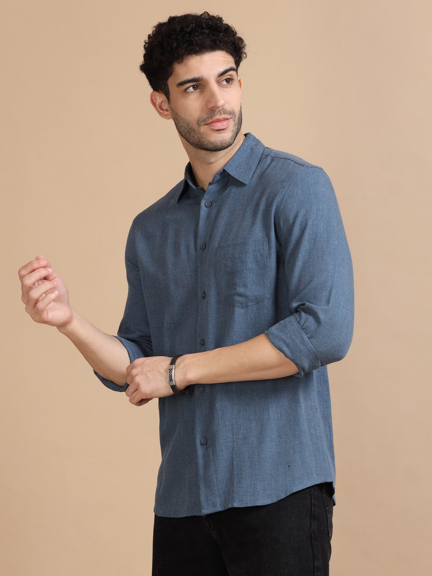 Men Classic Blue Solid Shirt