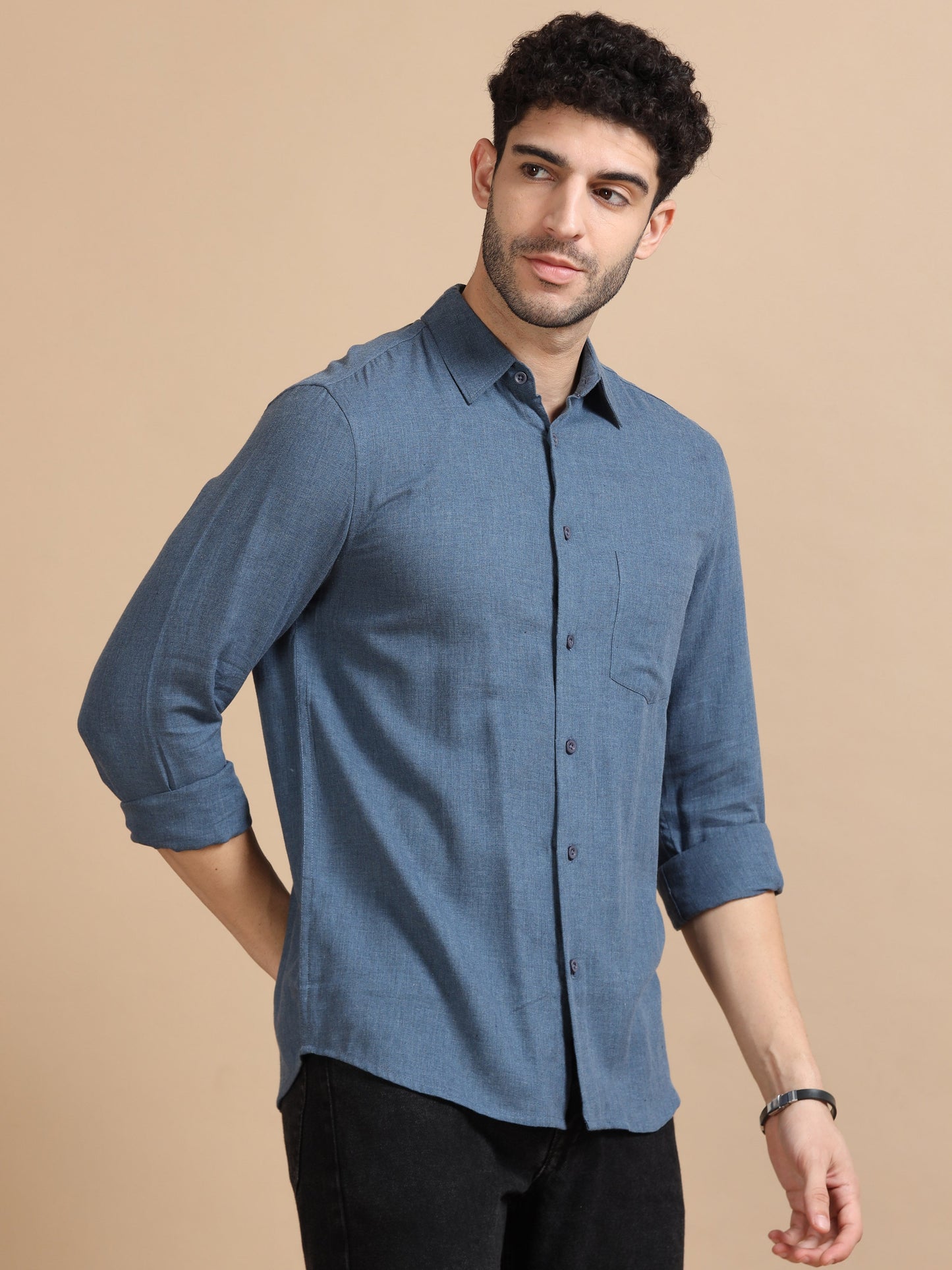 Men Classic Blue Solid Shirt
