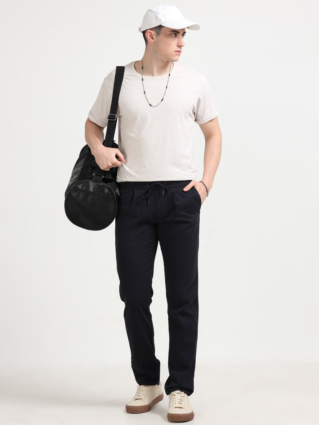 Men Lazy Linen Pleat Pant-Navy