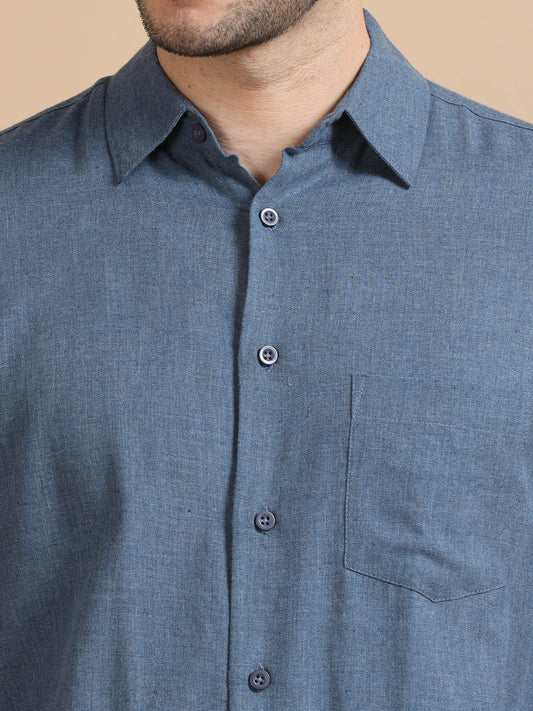 Men Classic Blue Solid Shirt