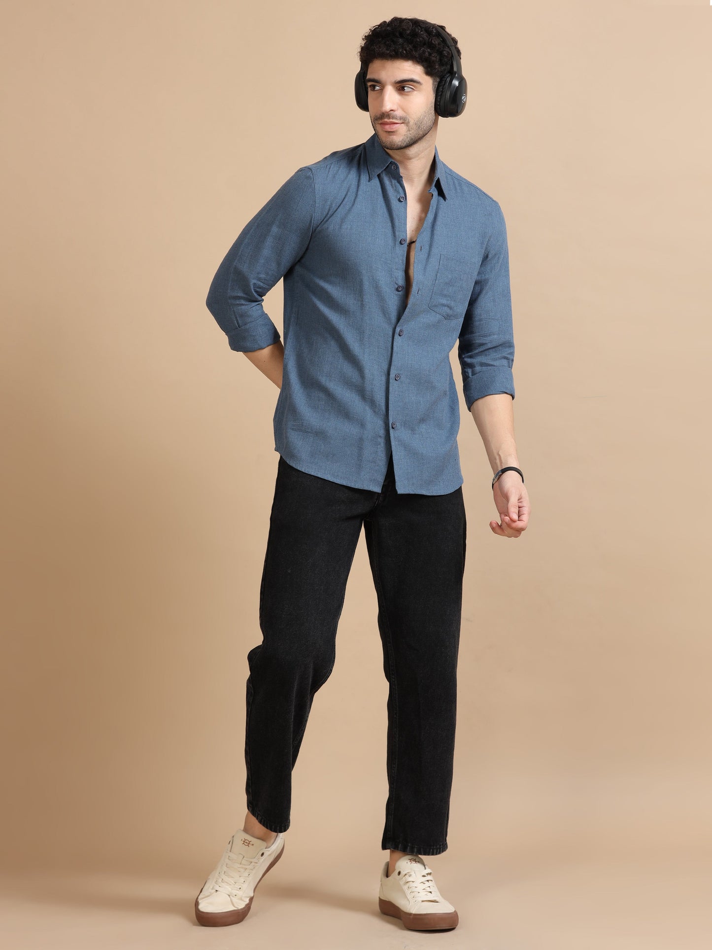 Men Classic Blue Solid Shirt