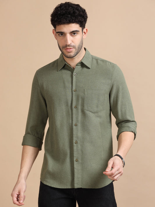 Men Classic Olive Solid Shirt