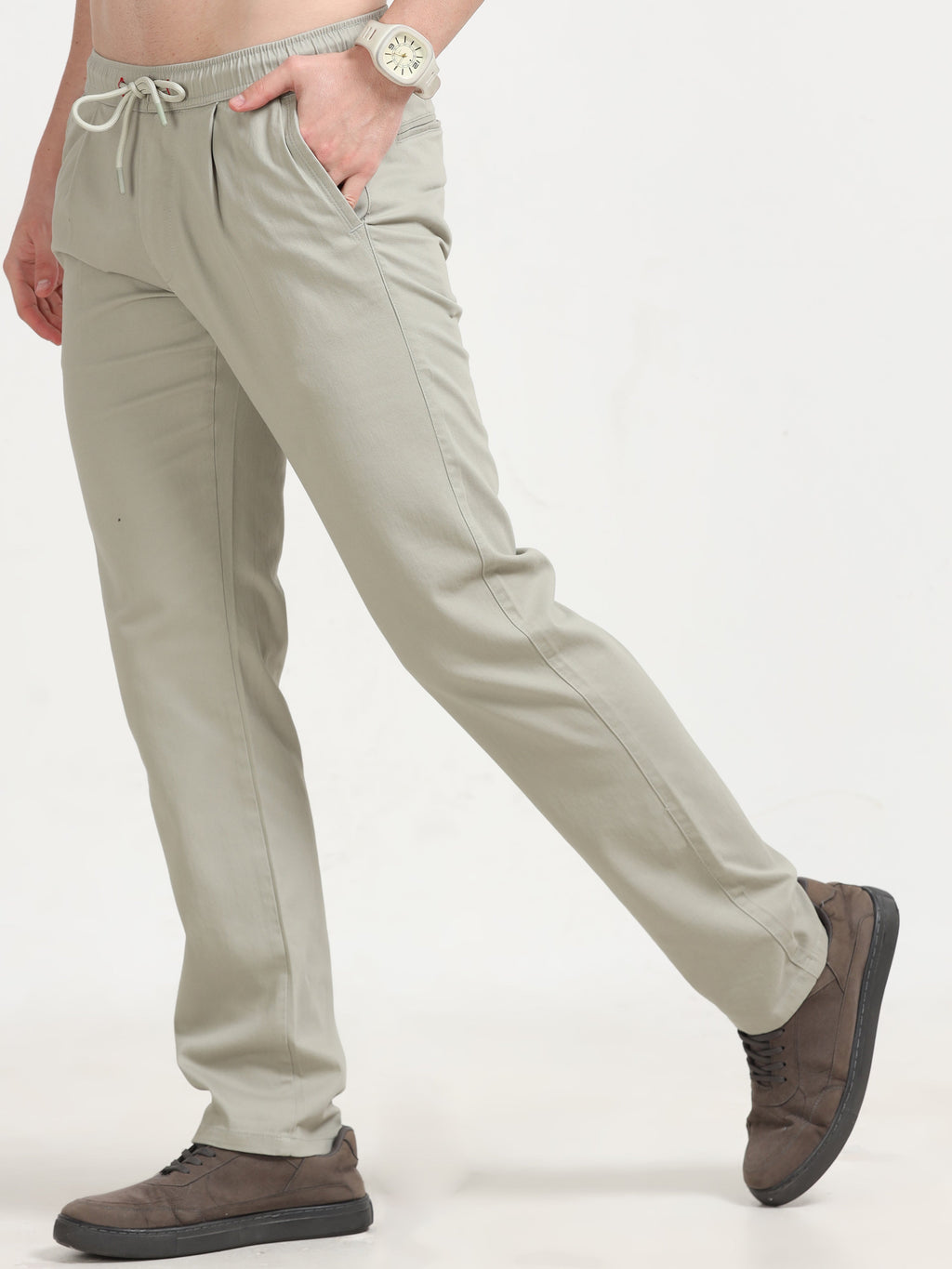 Men Lazy Linen Pleat Pant-Lt Grey