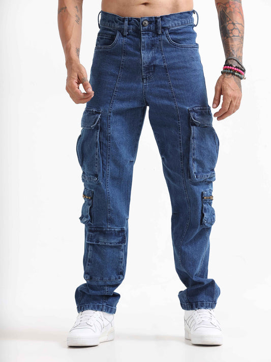 Urban Utility Denim Cargo In Light Blue