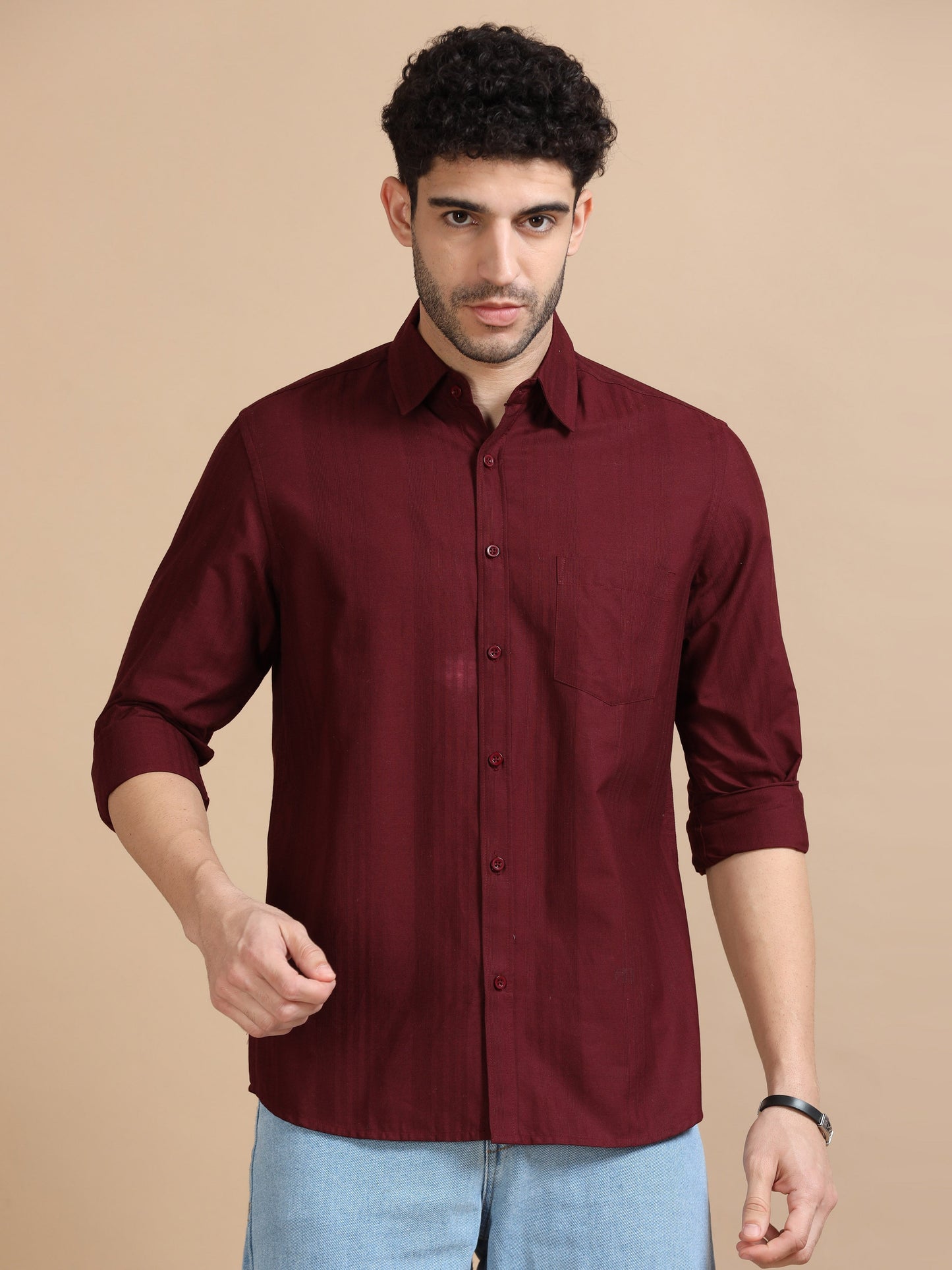 Men Classic Maroon Solid Shirt