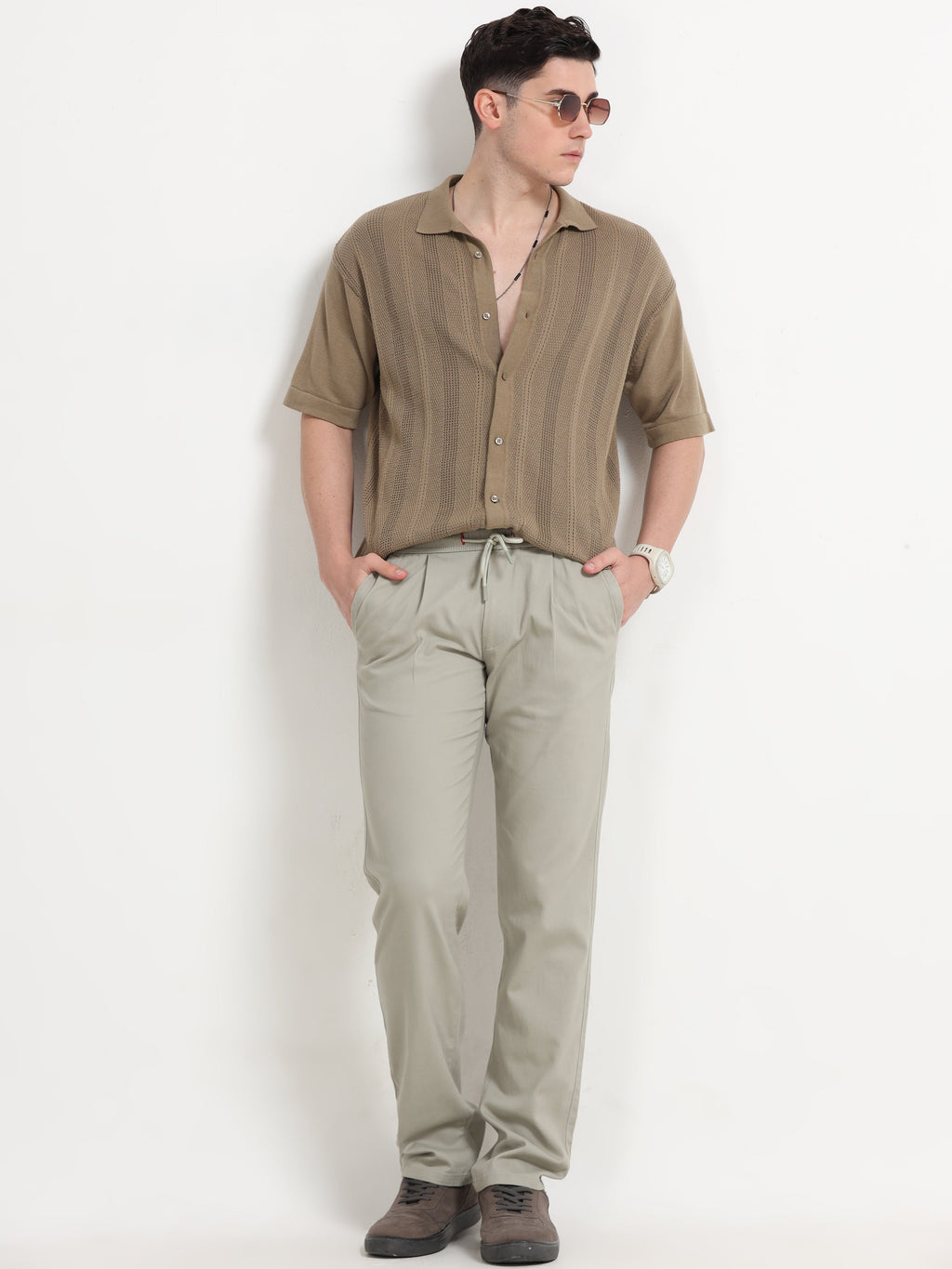 Men Lazy Linen Pleat Pant-Lt Grey