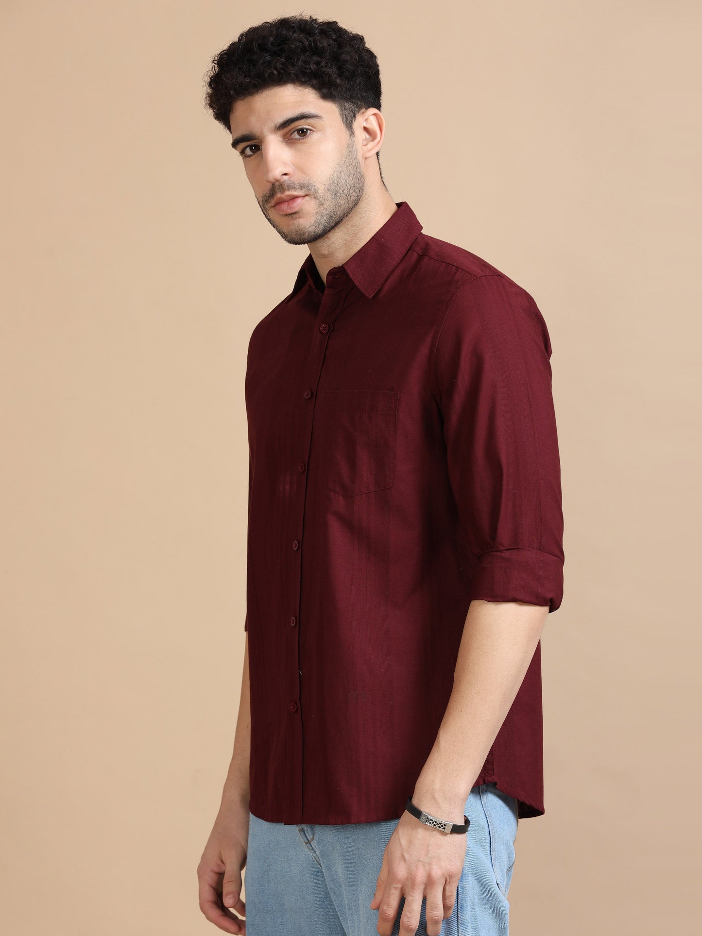 Men Classic Maroon Solid Shirt