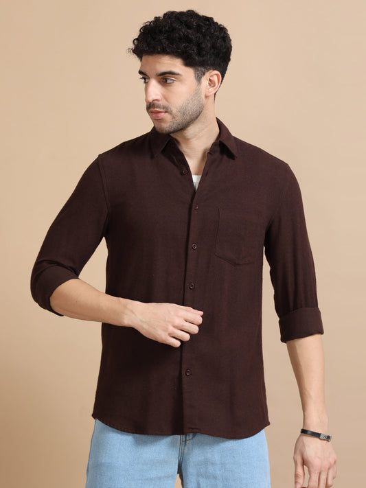 Men Classic Brown Solid Shirt