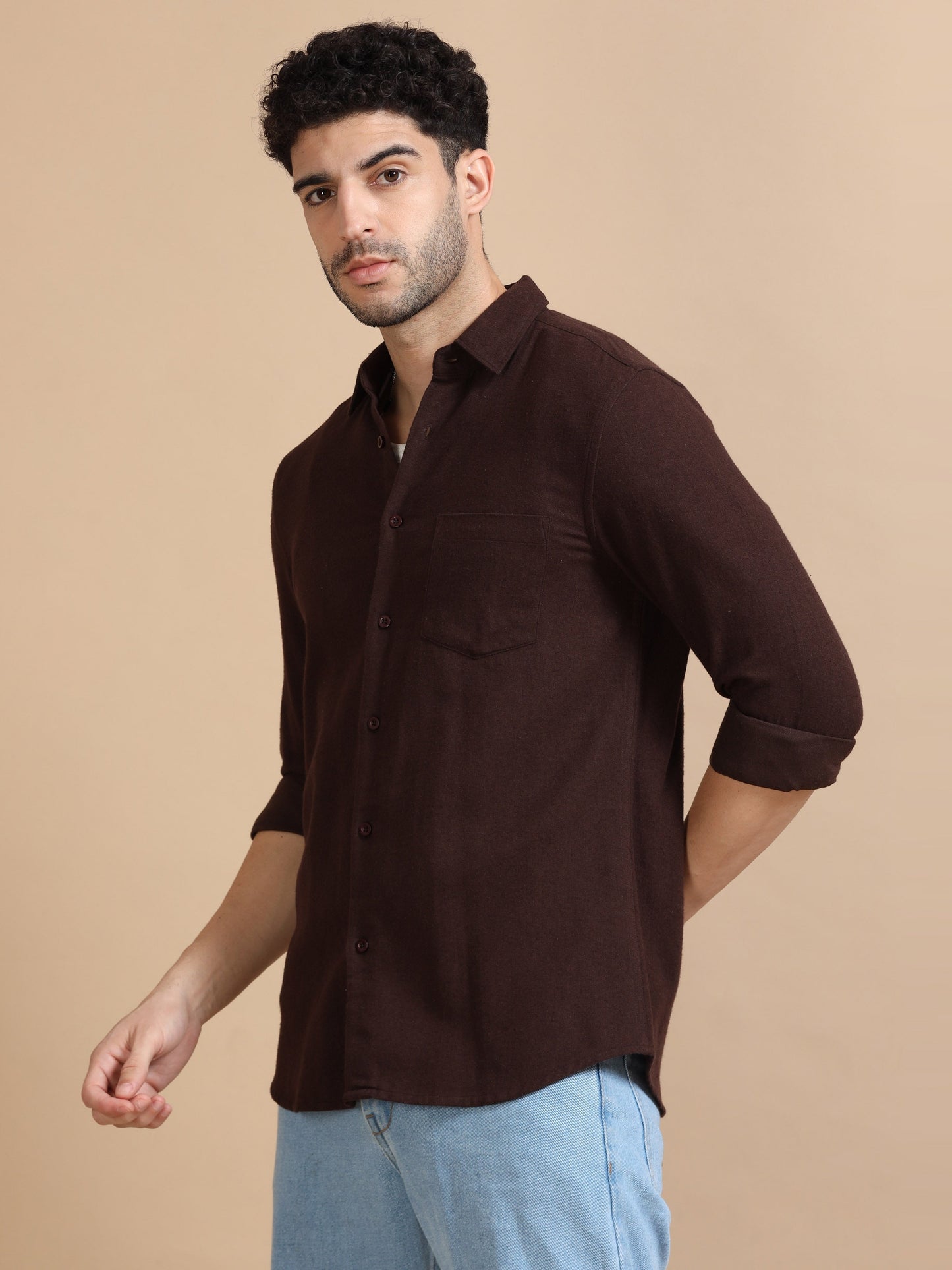 Men Classic Brown Solid Shirt
