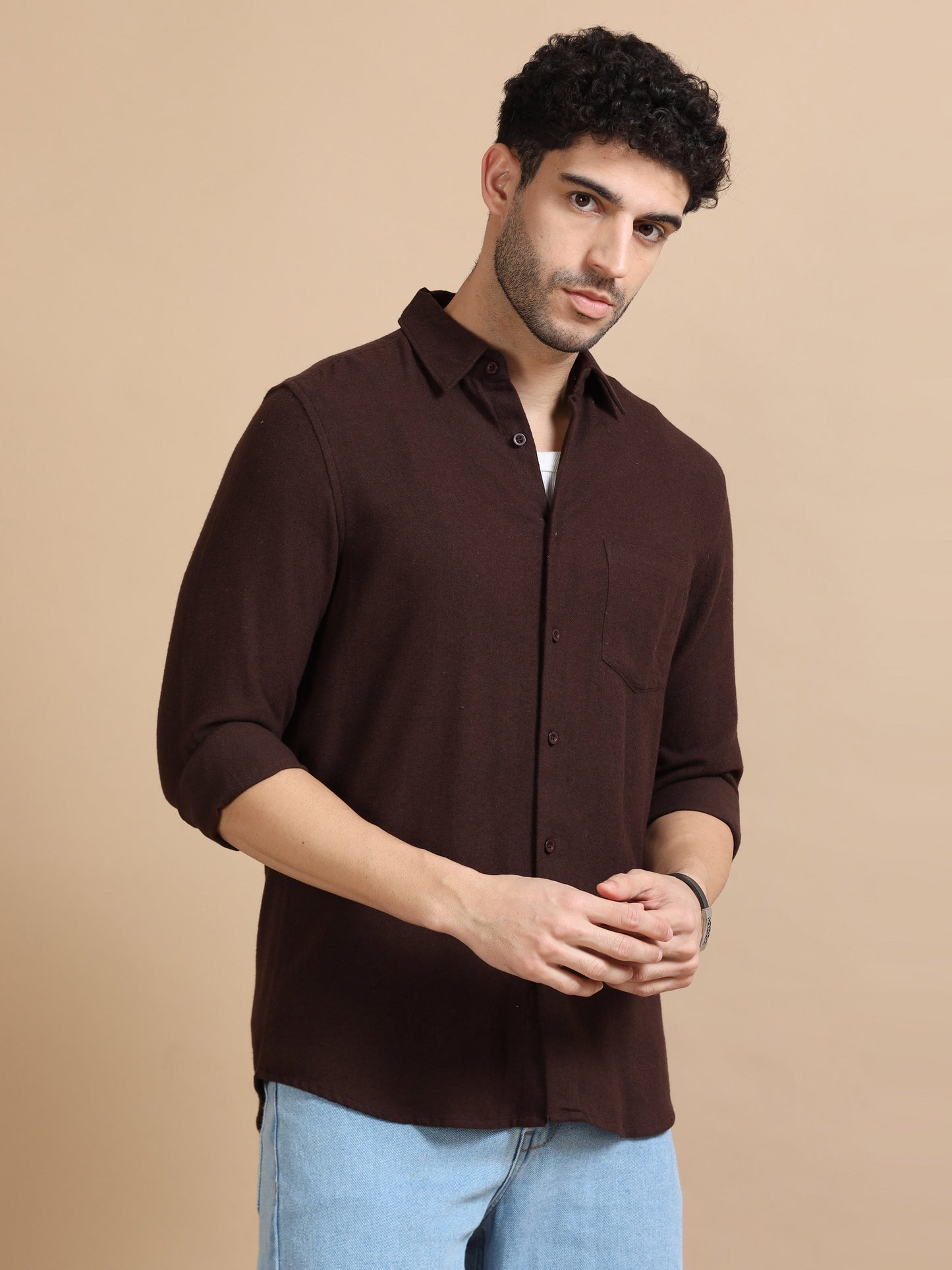 Men Classic Brown Solid Shirt