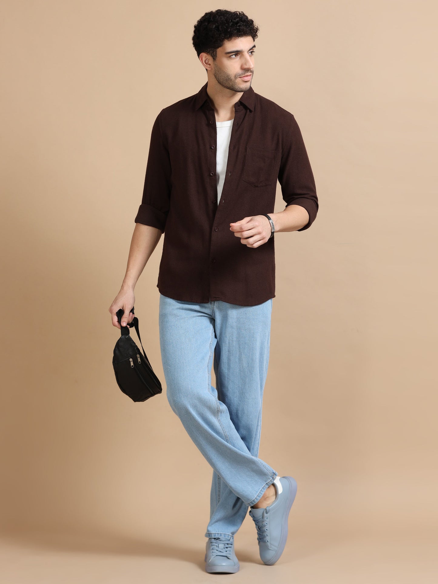Men Classic Brown Solid Shirt