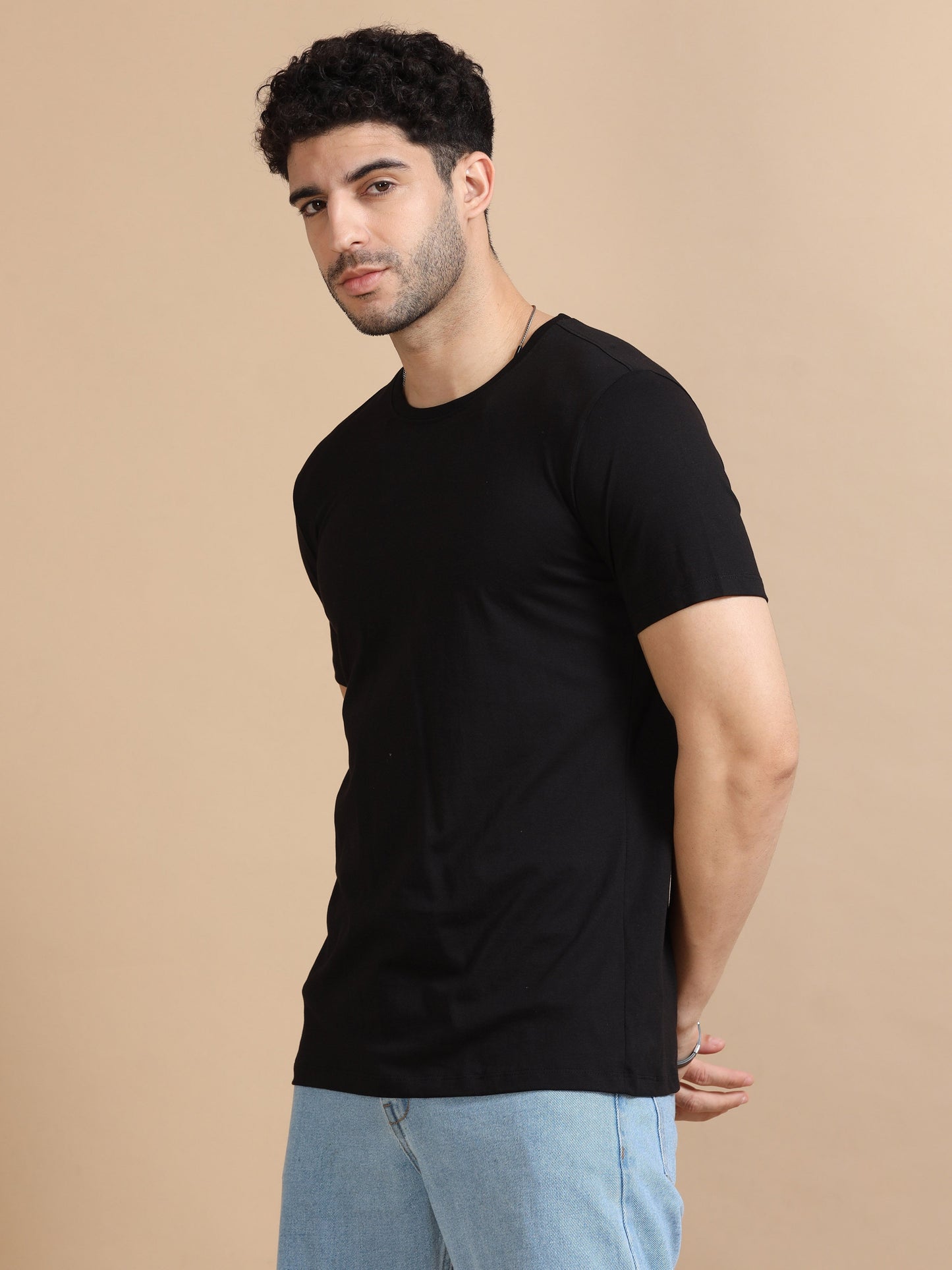 Crew Neck Men Solid T-Shirt - Black