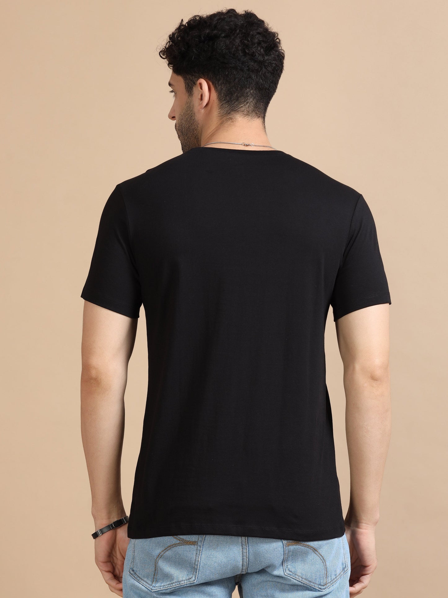 Crew Neck Men Solid T-Shirt - Black
