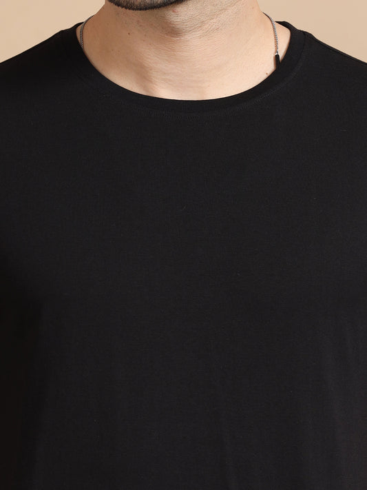 Crew Neck Men Solid T-Shirt - Black