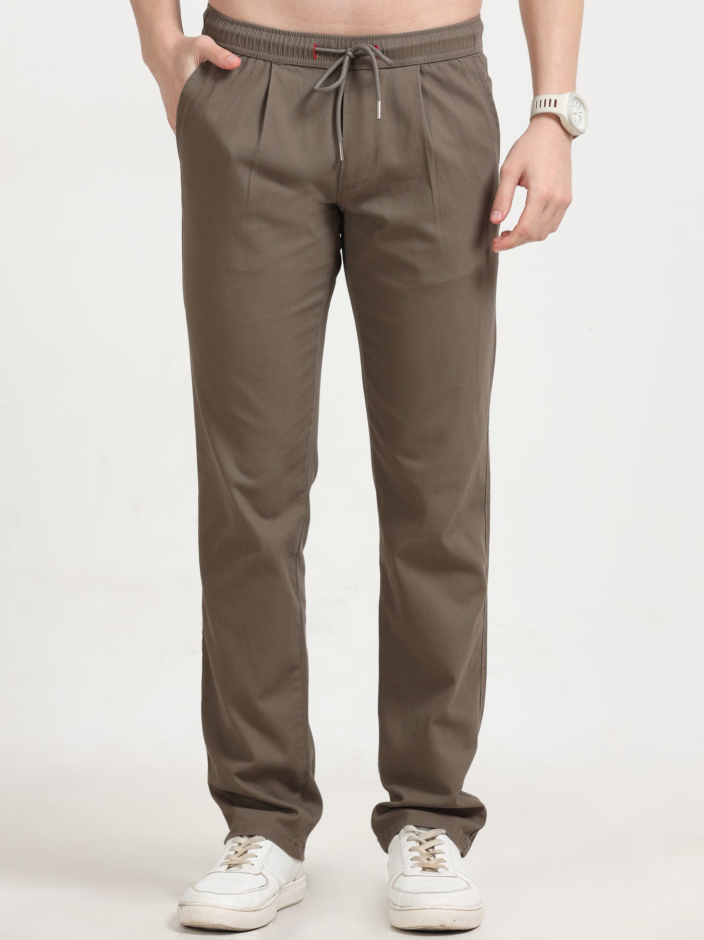 Men Lazy Linen Pleat Pant-Brown