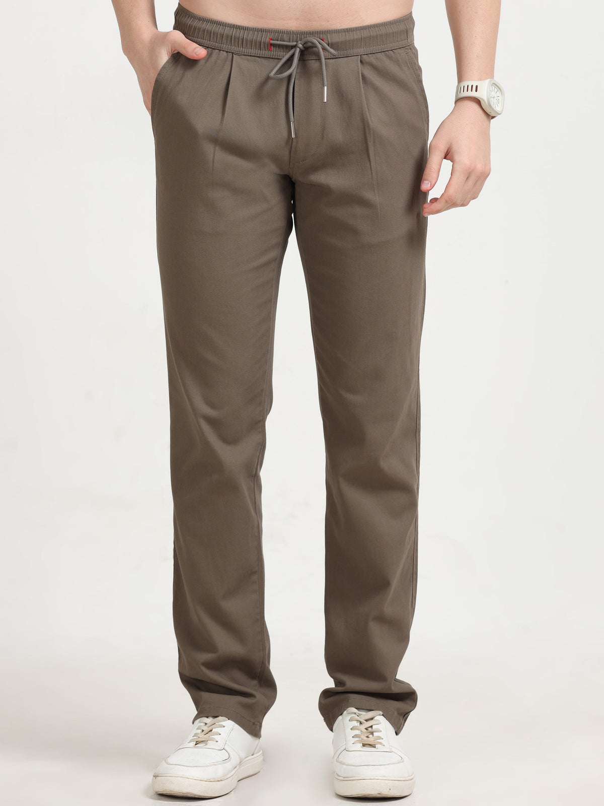 Men Lazy Linen Pleat Pant-Brown