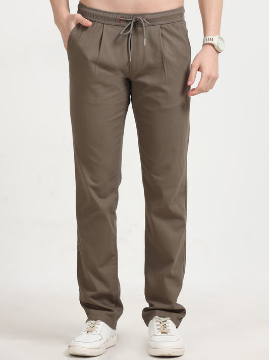 Men Lazy Linen Pleat Pant-Brown
