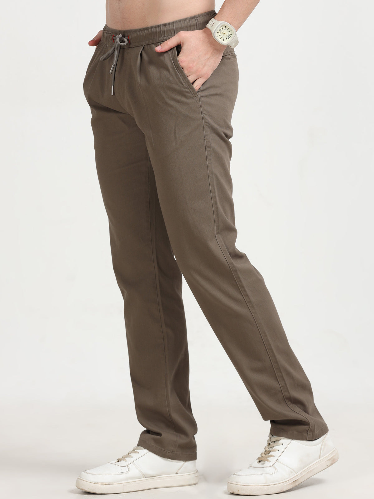 Men Lazy Linen Pleat Pant-Brown