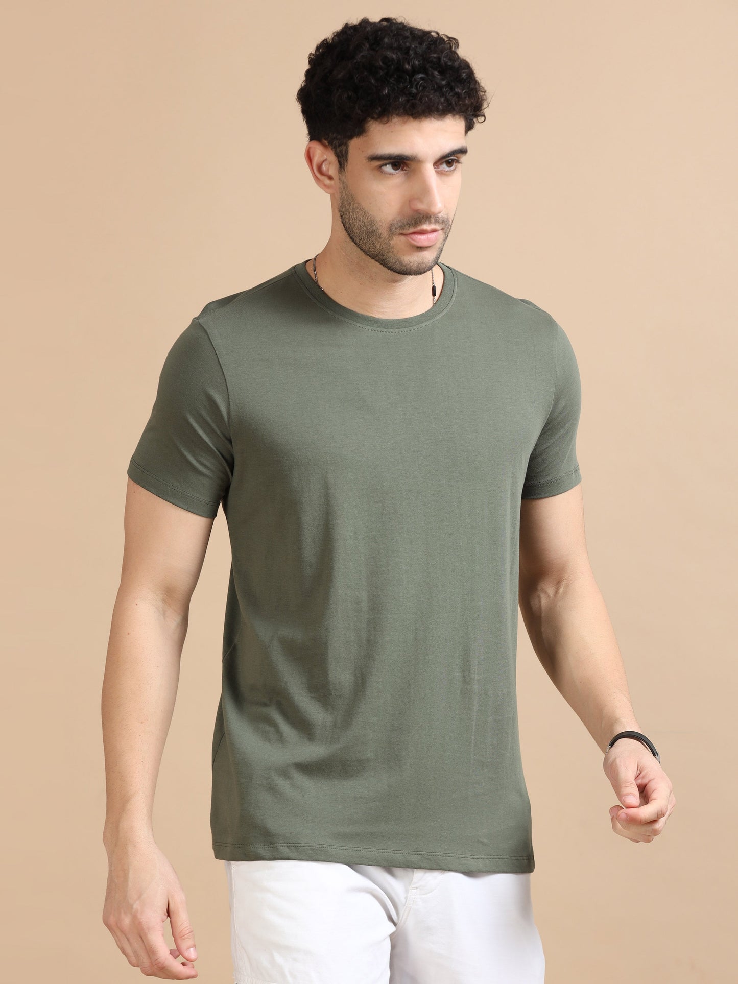 Crew Neck Men Solid T-Shirt - Olive
