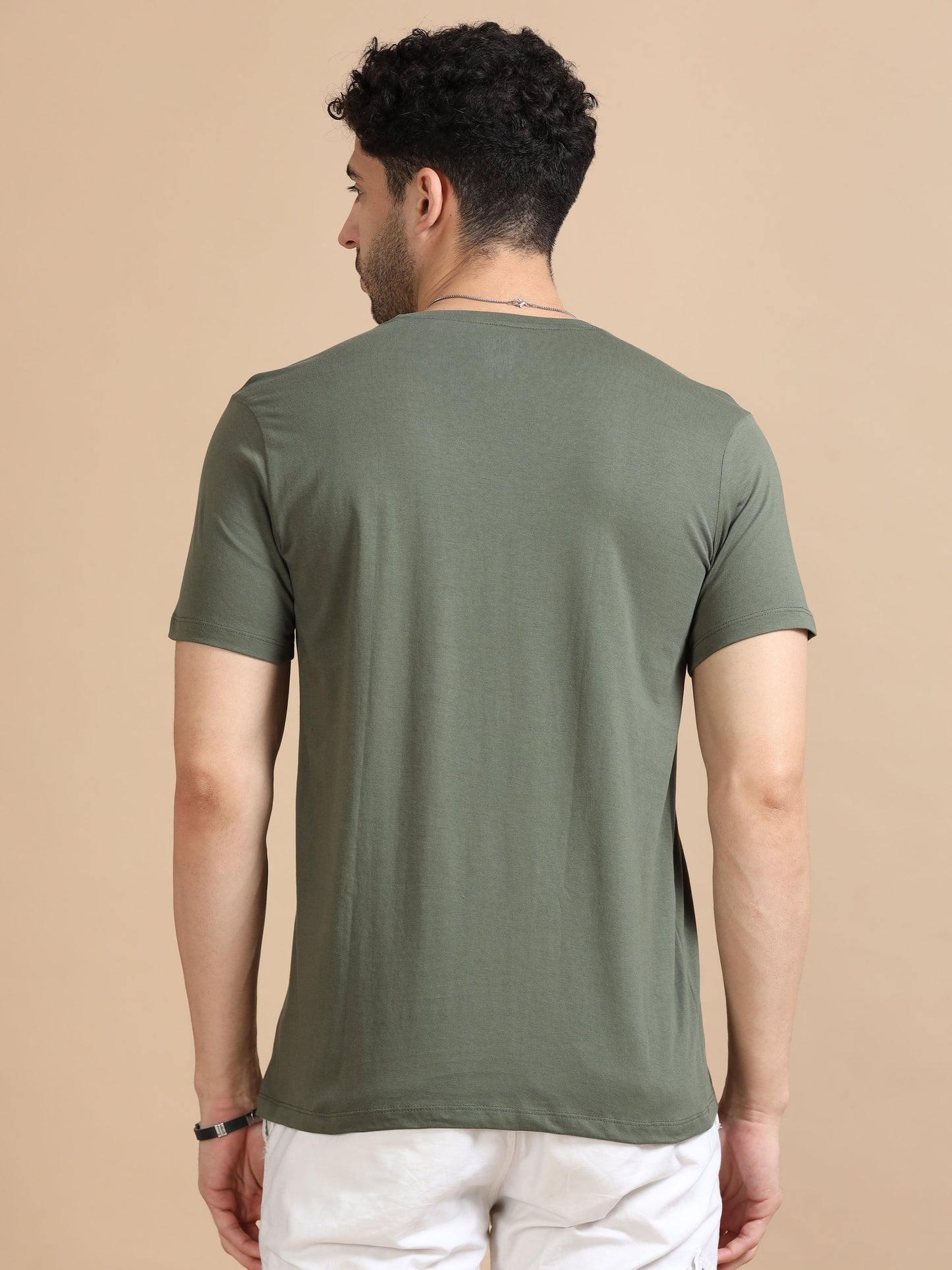 Crew Neck Men Solid T-Shirt - Olive