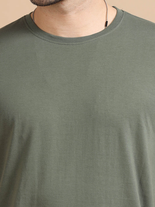 Crew Neck Men Solid T-Shirt - Olive