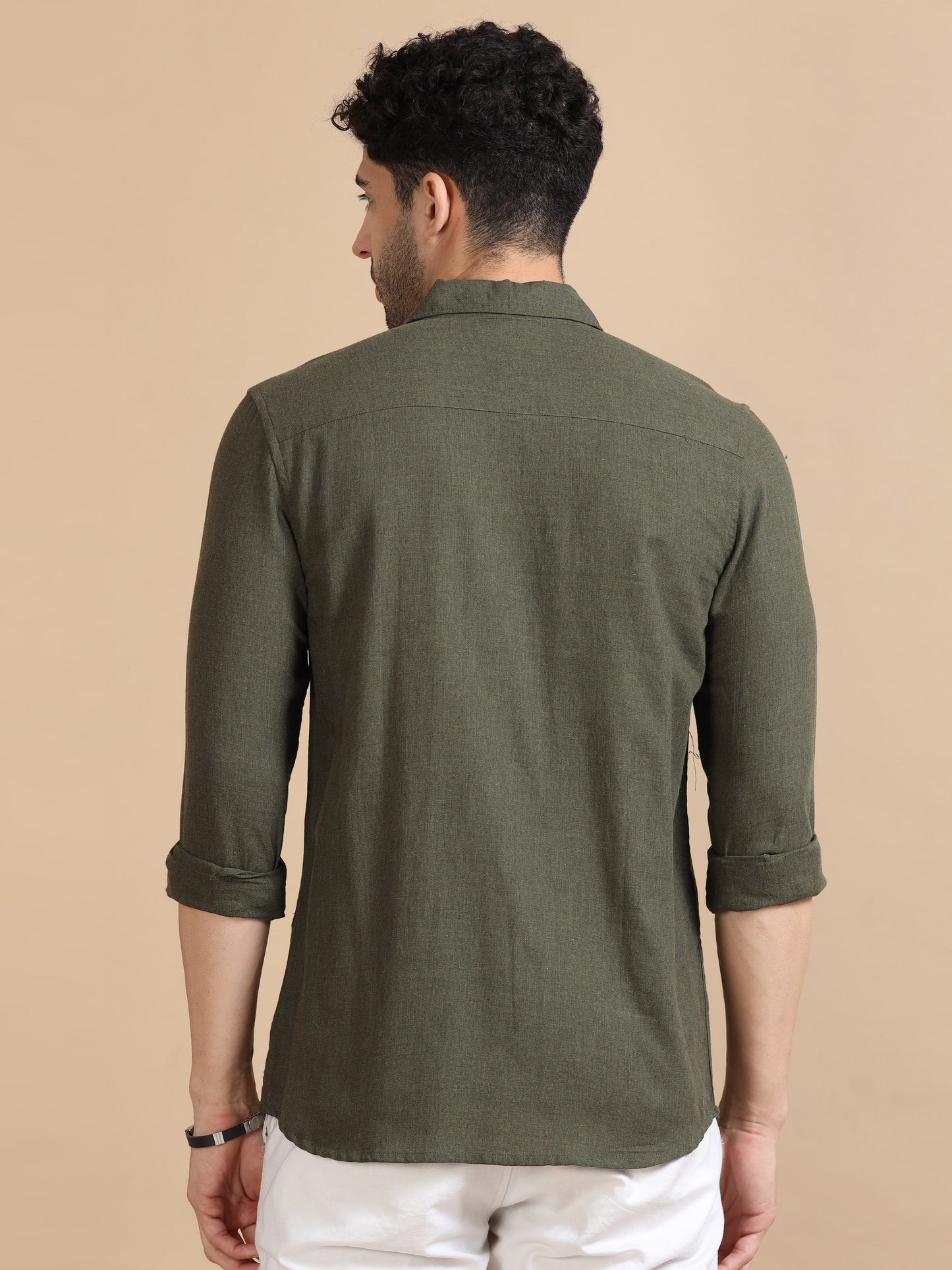 Men Classic Dark Olive Solid Shirt