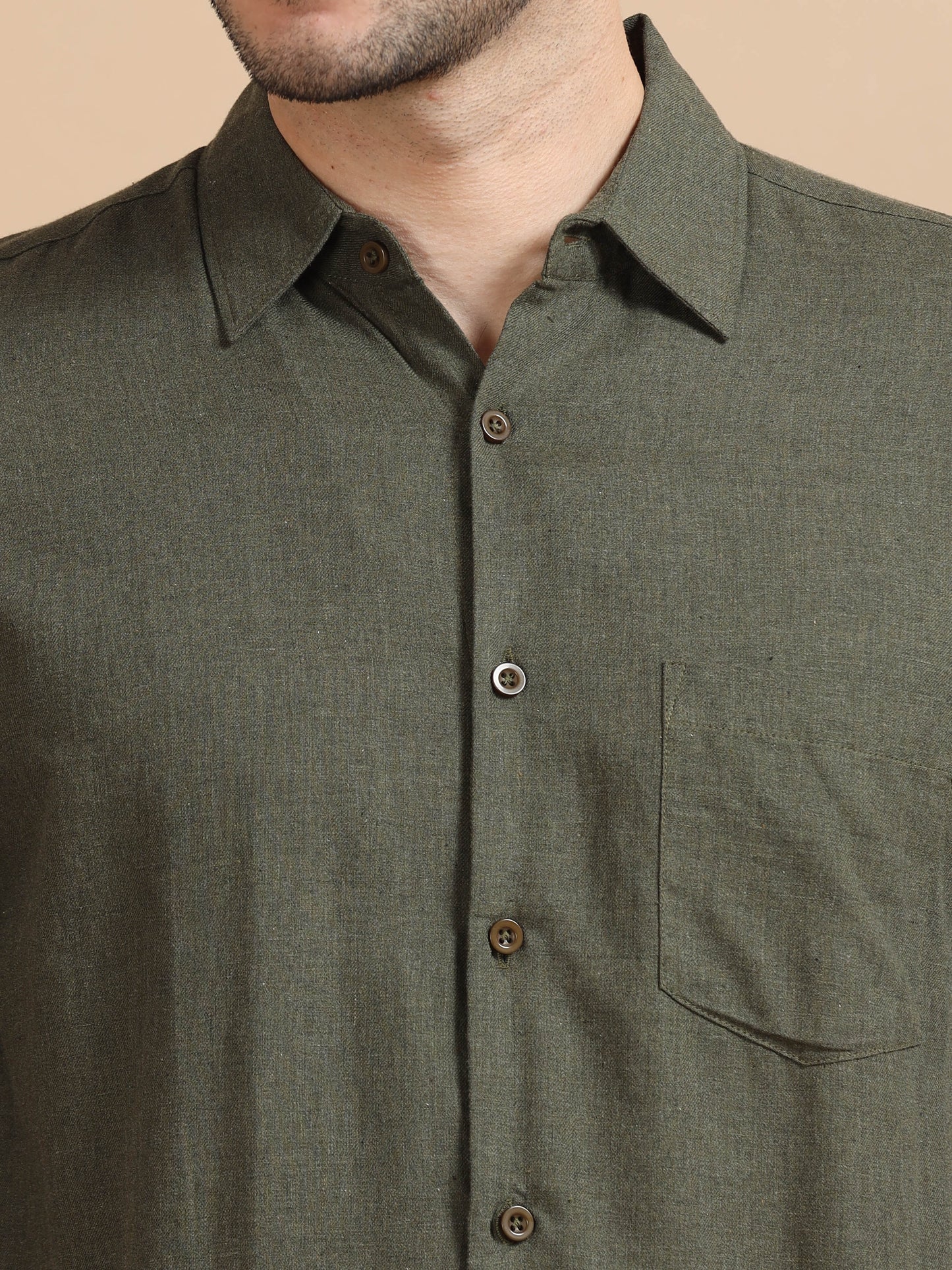 Men Classic Dark Olive Solid Shirt