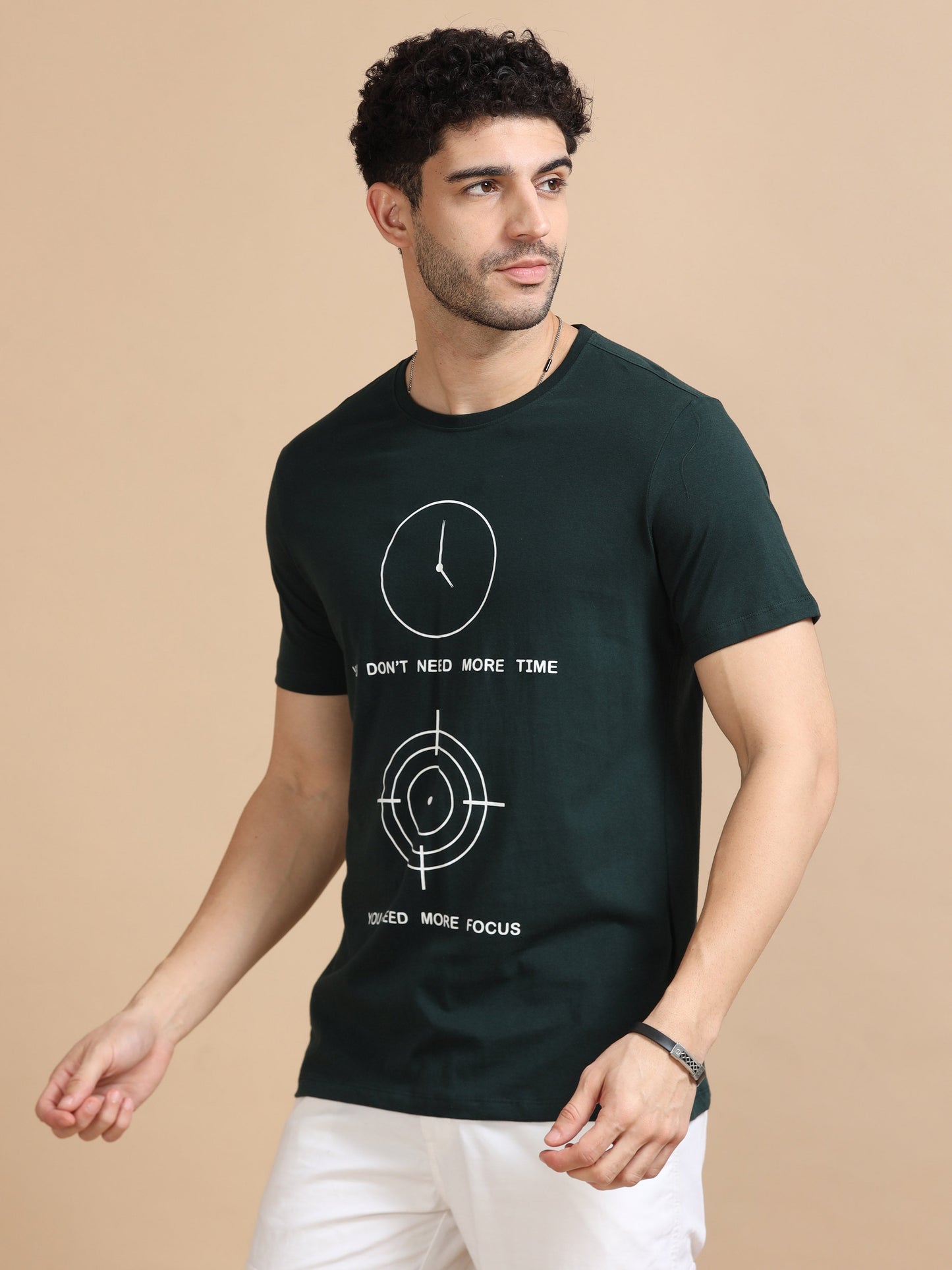 Time Printed T-Shirt - Dark Green