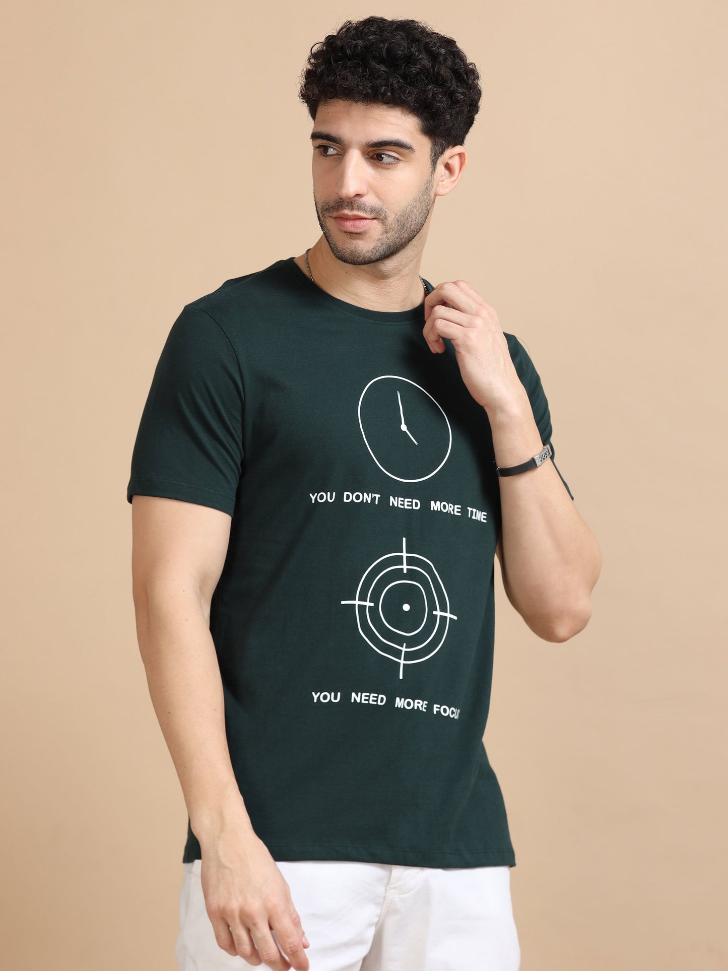 Time Printed T-Shirt - Dark Green