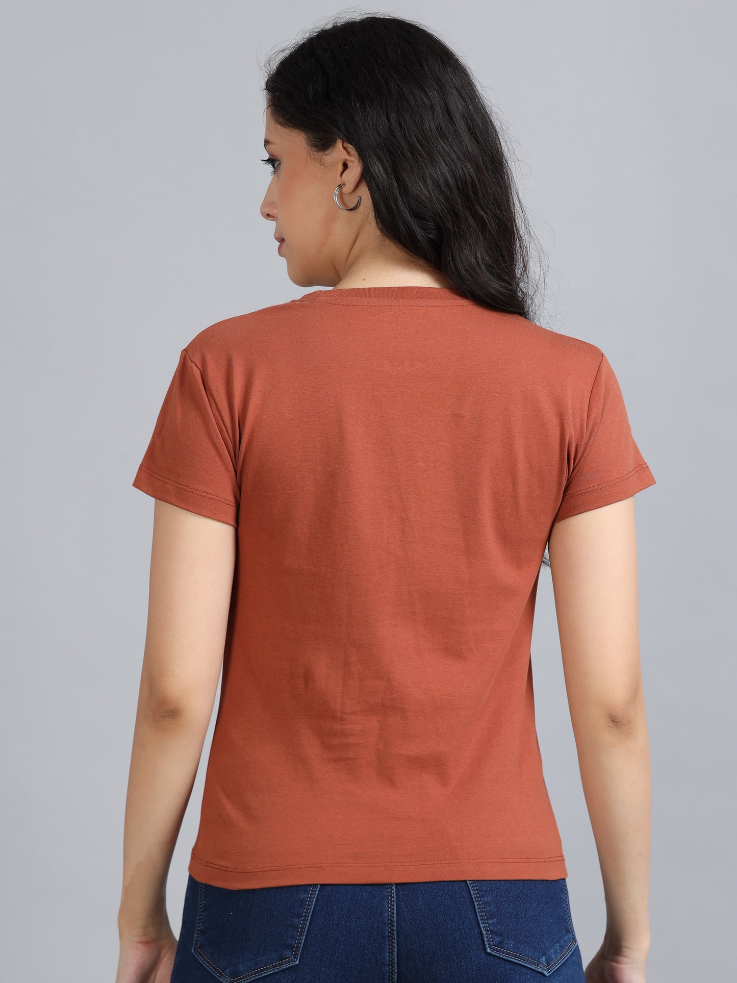 Crew Neck Women Solid T-Shirt - Dull Orange
