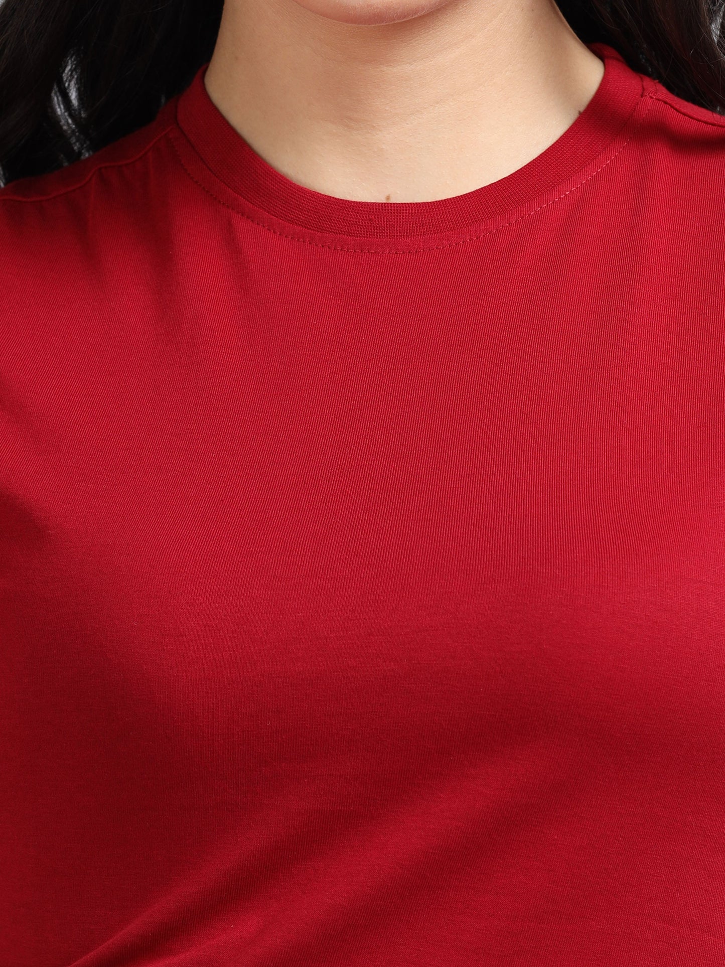Women Crew Neck Crop Tee - Red