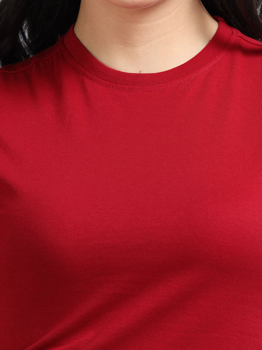 Women Crew Neck Crop Tee - Red