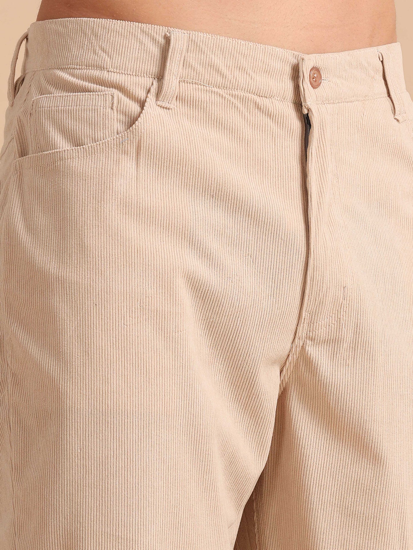 Plus Size Cream Corduroy Trousers