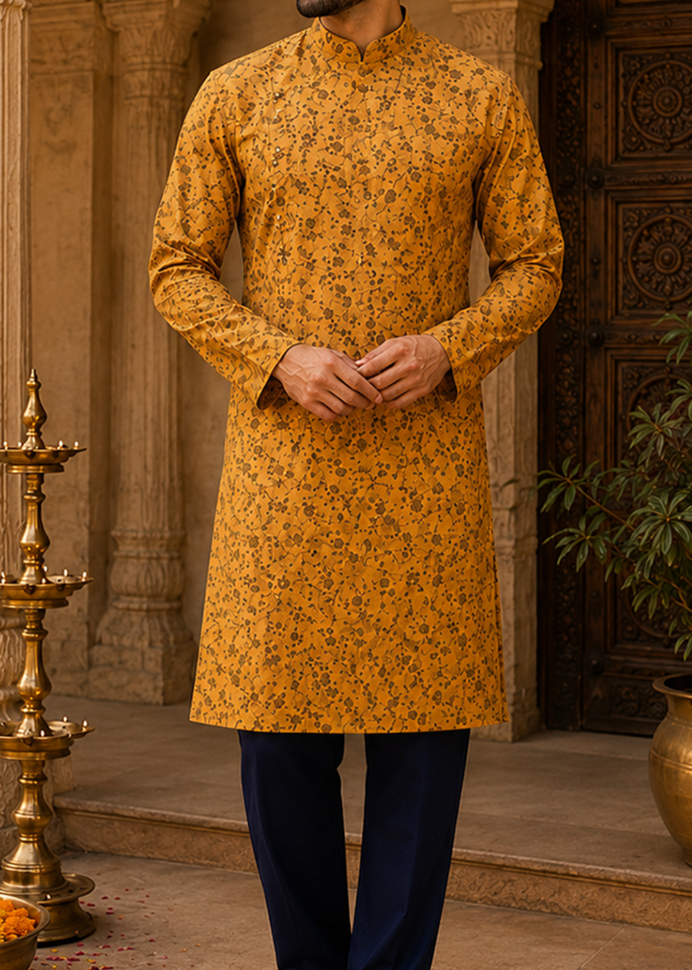Kakki Colour Print Kurta