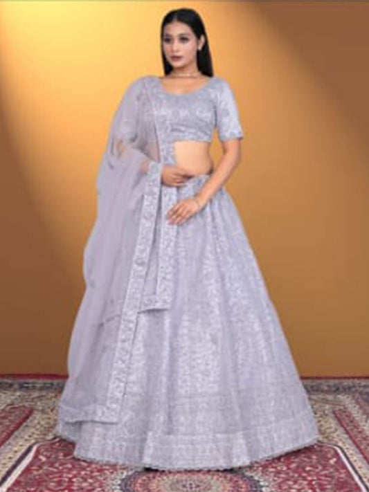 Net Fabcric Lavender Lehenga for Women