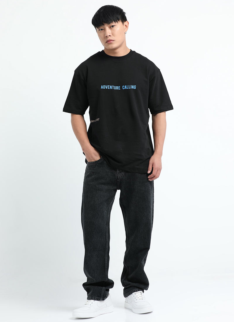 LIFE IS GOOD Oversized Cotton Printed T-Shirt Carbon Black