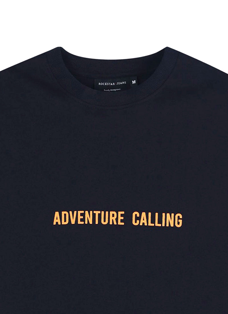 LIFE IS GOOD Oversized Cotton Printed T-Shirt Navy Blue