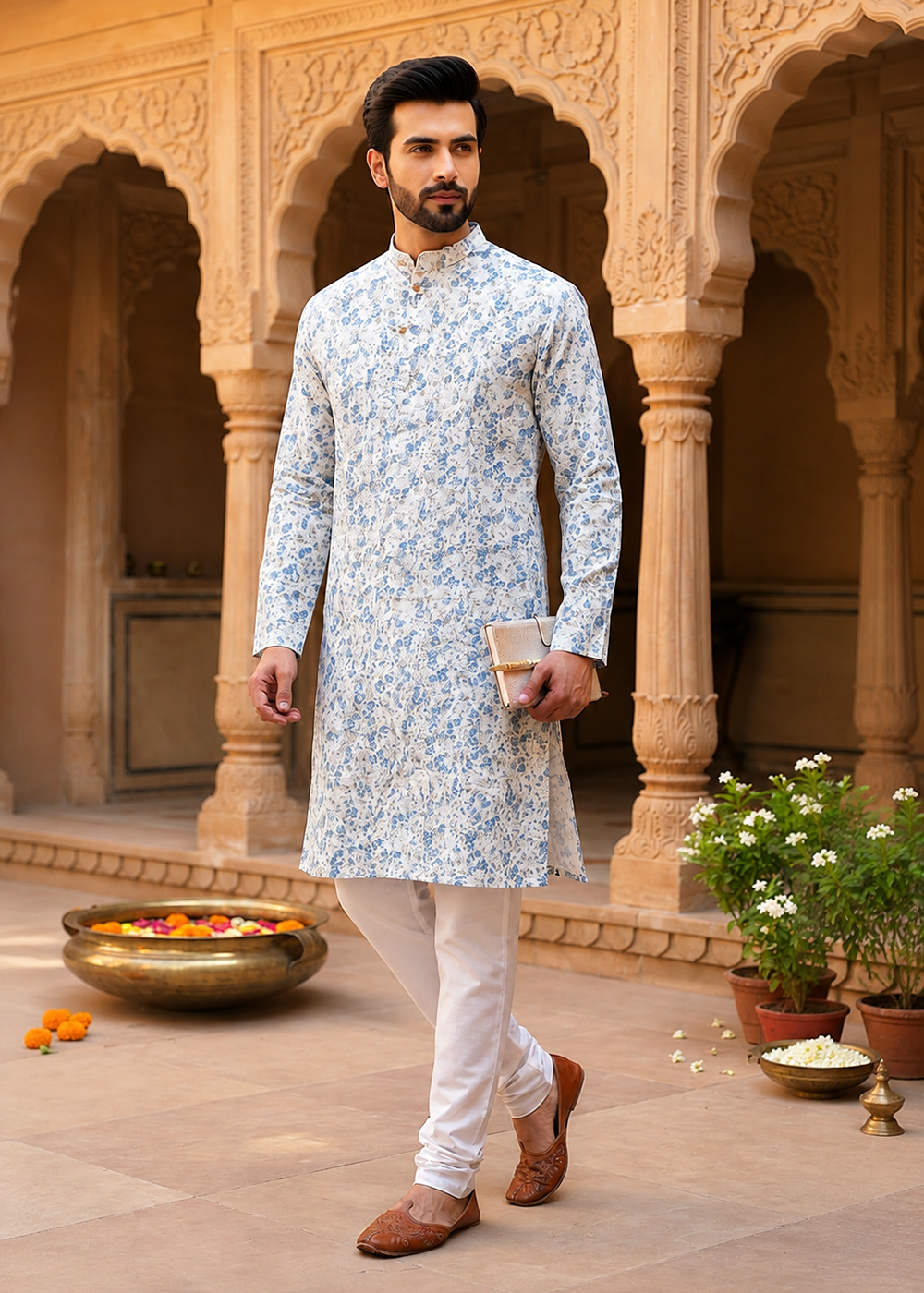 Light Blue Flower Print Kurta