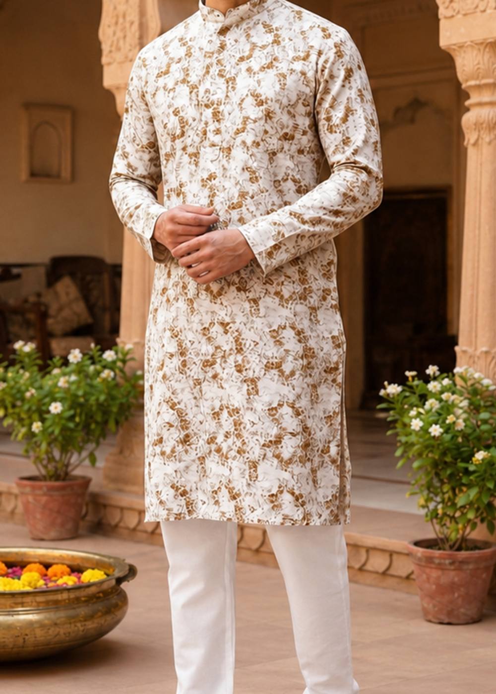 Light Brown Flower Print Kurta