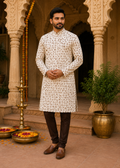 Light Brown Leaf Print Kurta with brown pajama