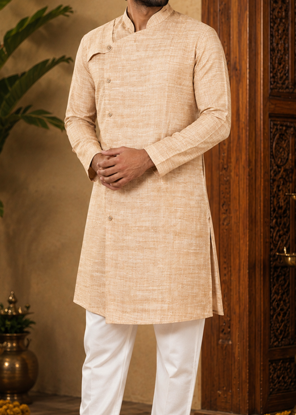Light Orrange Plain Celebration Kurta